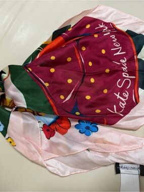 kate spade Pink Floral and Polka Dot Silk Scarf